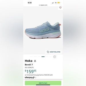 Women Hoka Bondi 7 Blue Fog/Blue Grass Size 10